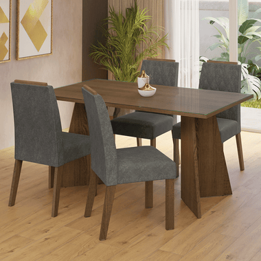 Conjunto de Comedor con Encimera Vidrio 4 Sillas Marrón/Silver Porto Madesa