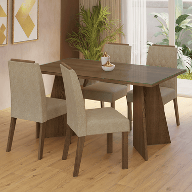 Conjunto de Comedor con Encimera Vidrio 4 Sillas Marrón/Imperial Porto Madesa