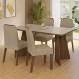 Conjunto de Comedor Mesa Encimera de Vidrio 4 Sillas Marrón/Crema/Imperial Porto Madesa