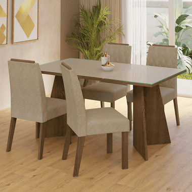 Conjunto de Comedor con Encimera Vidrio 4 Sillas Marrón/Crema/Imperial Porto Madesa