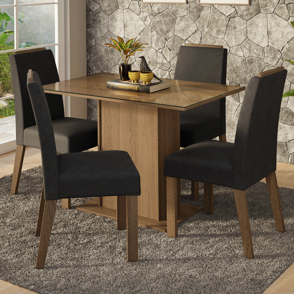 Conjunto de Comedor Encimera de Vidrio 4 Sillas Marrón/Oxford Jasmin Madesa