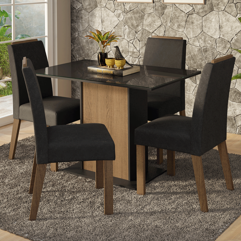 Conjunto de Comedor Encimera de Vidrio 4 Sillas Marrón/Negro/Oxford Jasmin Madesa