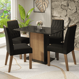 Conjunto de Comedor Encimera de Vidrio 4 Sillas Marrón/Negro/Oxford Pitanga Madesa
