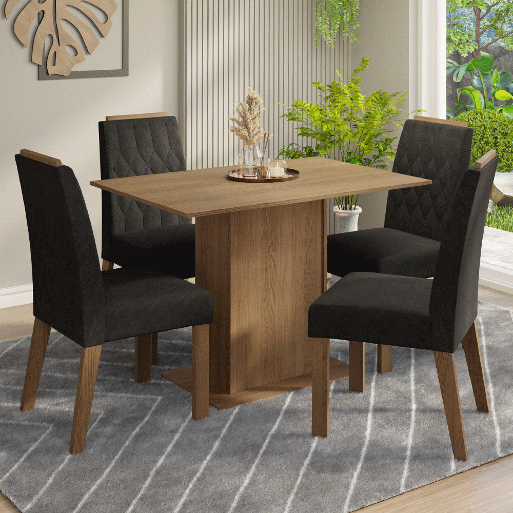 Conjunto de Comedor Encimera de Madera 4 Sillas Marrón/Oxford Romã Madesa