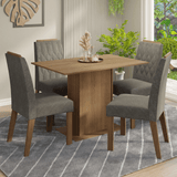Conjunto de Comedor Encimera de Madera 4 Sillas Marrón/Silver Romã Madesa