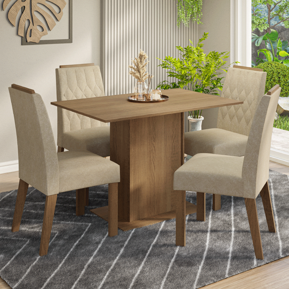 Conjunto de Comedor Encimera de Madera 4 Sillas Marrón/Imperial Romã Madesa