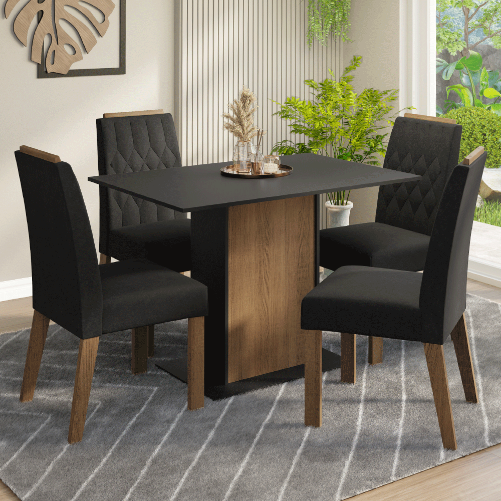 Conjunto de Comedor Encimera de Madera 4 Sillas Marrón/Negro/Oxford Romã Madesa