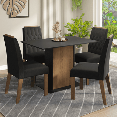 Conjunto de Comedor 4 Sillas Marrón/Negro/Oxford Romã Madesa