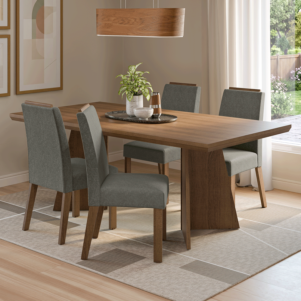 Conjunto de Comedor 4 Sillas Marrón/Silver Arles Madesa
