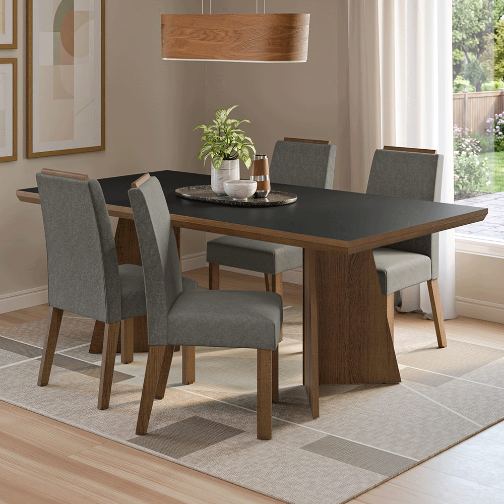Conjunto de Comedor 4 Sillas Marrón/Negro/Silver Arles Madesa