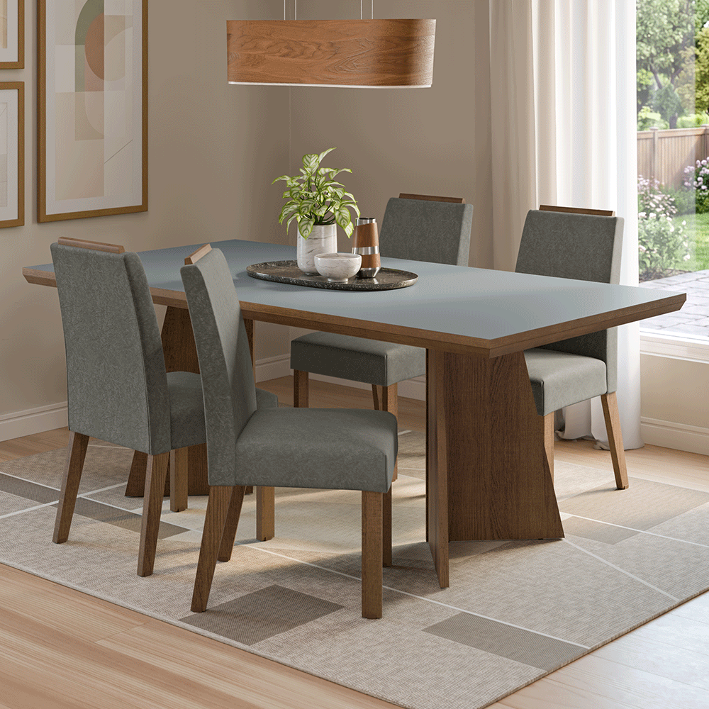 Conjunto de Comedor 4 Sillas Marrón/Gris/Silver Arles Madesa