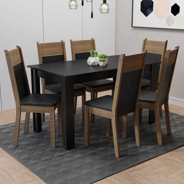 Conjunto de Comedor 6 Sillas Negro/Marrón/Sintético Medelin Madesa