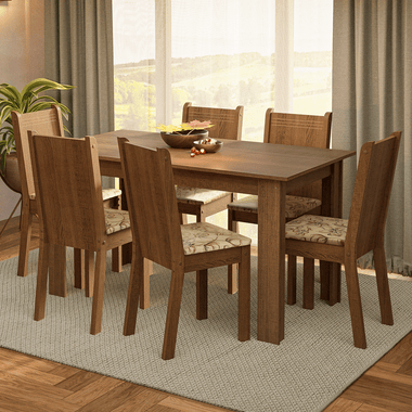 Conjunto de Comedor 6 Sillas Marrón/Lírio Analu Madesa