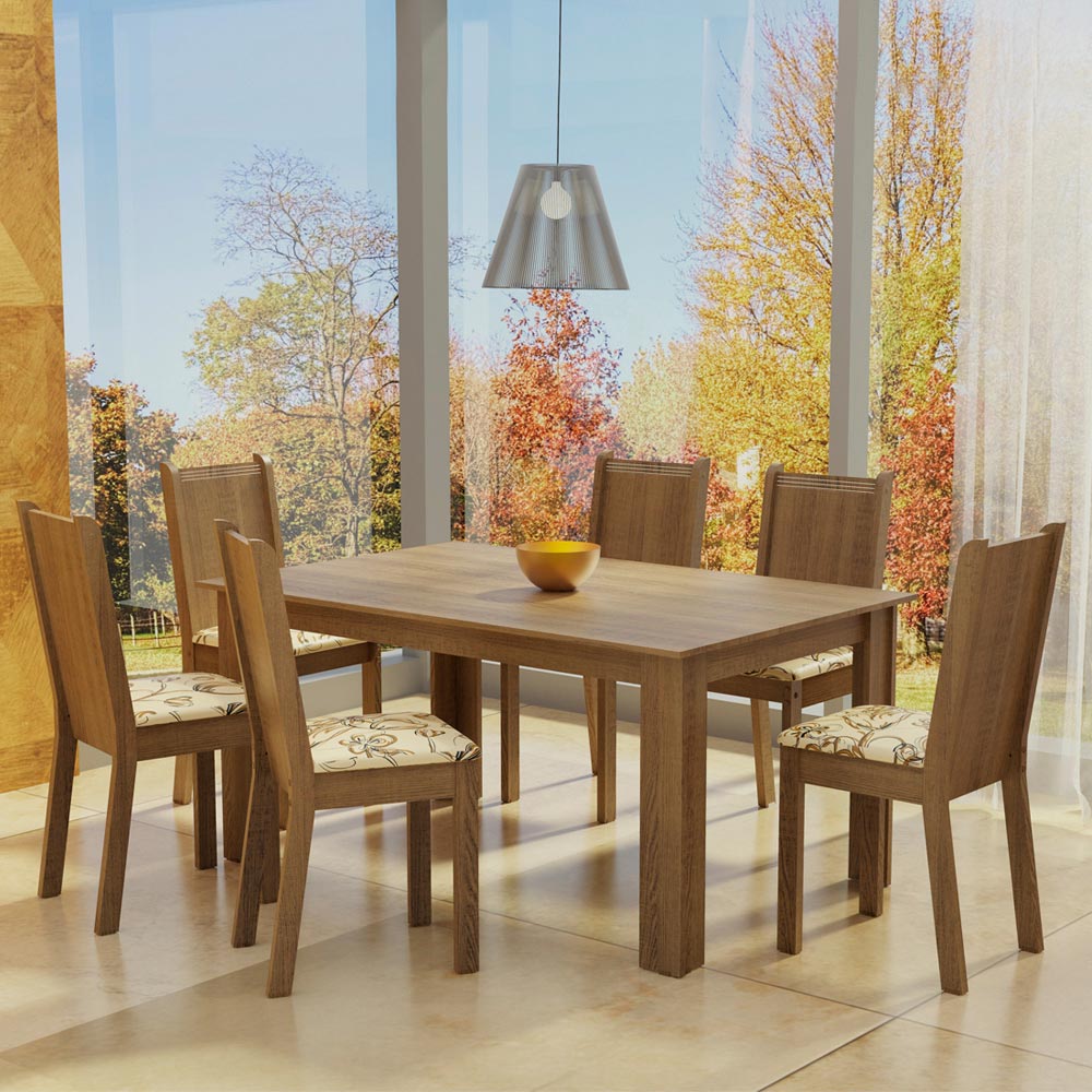 Juego de Comedor Madesa Analu Mesa con Encimera y 6 Sillas Marrón/Lírio Beige