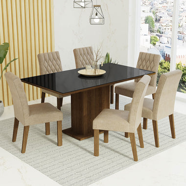 Conjunto de Comedor con Encimera Vidrio 6 Sillas Marrón/Negro/Imperial Geórgia Madesa