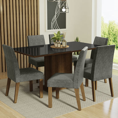 Conjunto de Comedor 6 Sillas Marrón/Negro/Silver Alexis Madesa