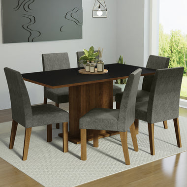 Conjunto de Comedor 6 Sillas Marrón/Negro/Silver Renata Madesa