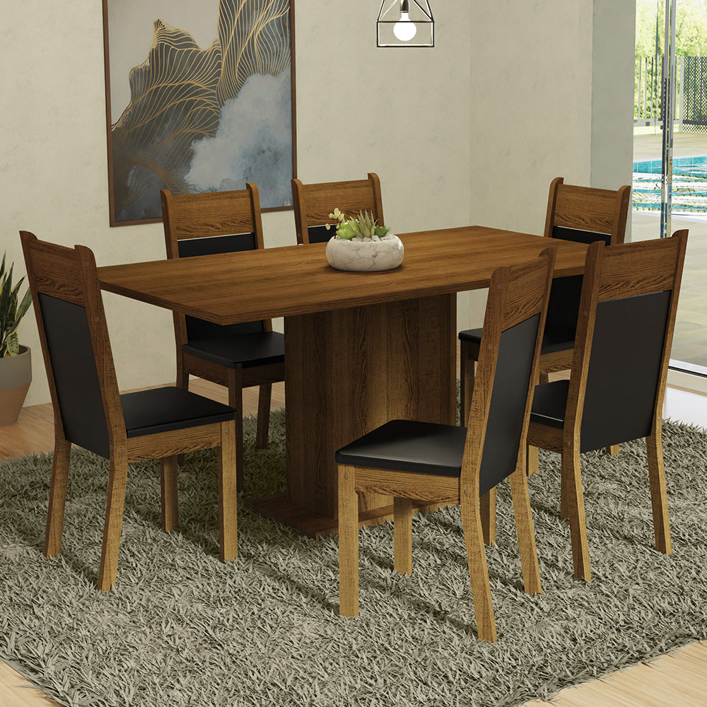 Conjunto de Comedor 6 Sillas Marrón/Negro Augusta Madesa