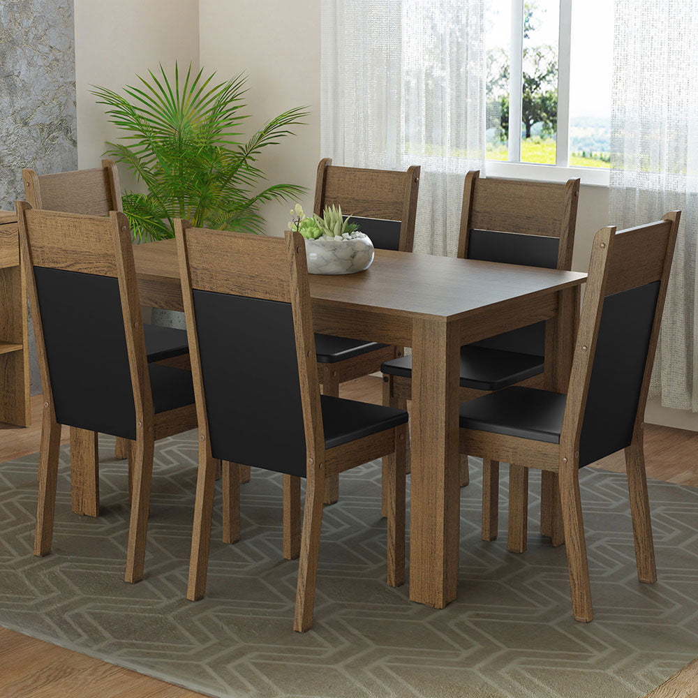 Juego de Comedor Mesa con Encimera de Madera 6 Sillas Marrón/Negro Bahamas