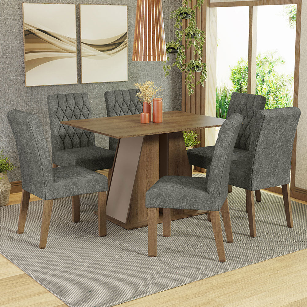 Conjunto de Comedor 6 Sillas Marrón/Crema/Silver Fabiana Madesa