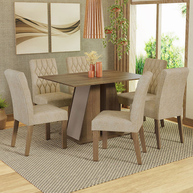 Conjunto de Comedor 6 Sillas Marrón/Crema/Imperial Fabiana Madesa