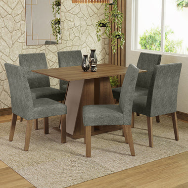 Conjunto de Comedor 6 Sillas Marrón/Crema/Silver Cheryl Madesa