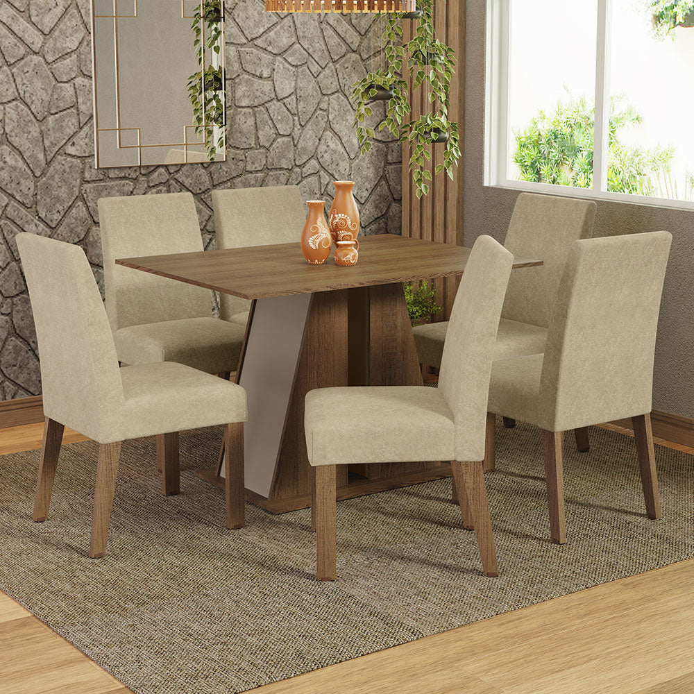 Juego de Comedor Mesa Encimera de Madera 6 Sillas Marrón/Crema/Imperial Cheryl