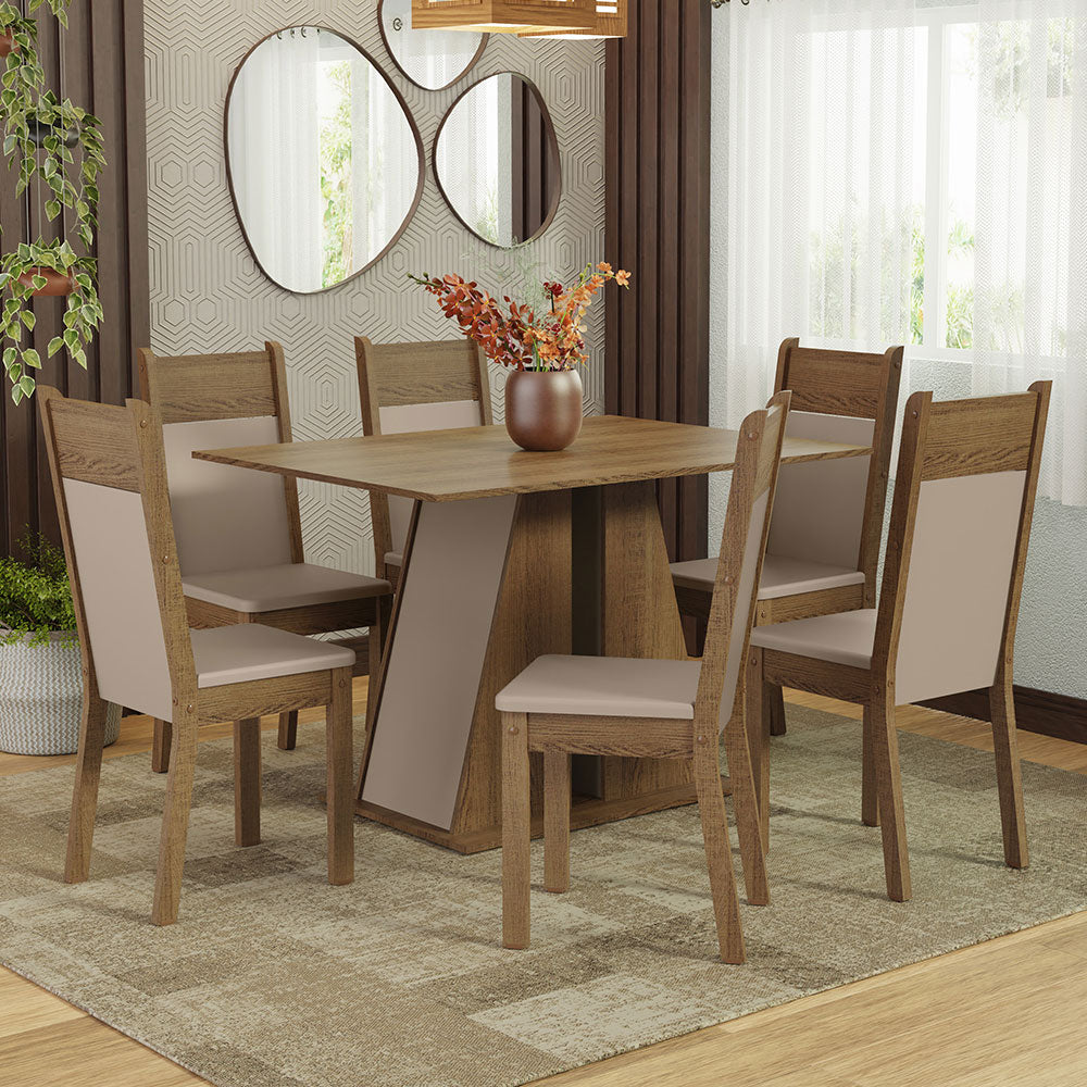 Juego de Comedor Mesa Encimera de Madera 6 Sillas Marrón/Crema/Beige Beverly