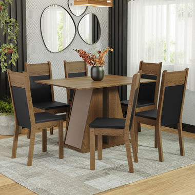 Conjunto de Comedor 6 Sillas Marrón/Crema/Negro Beverly Madesa