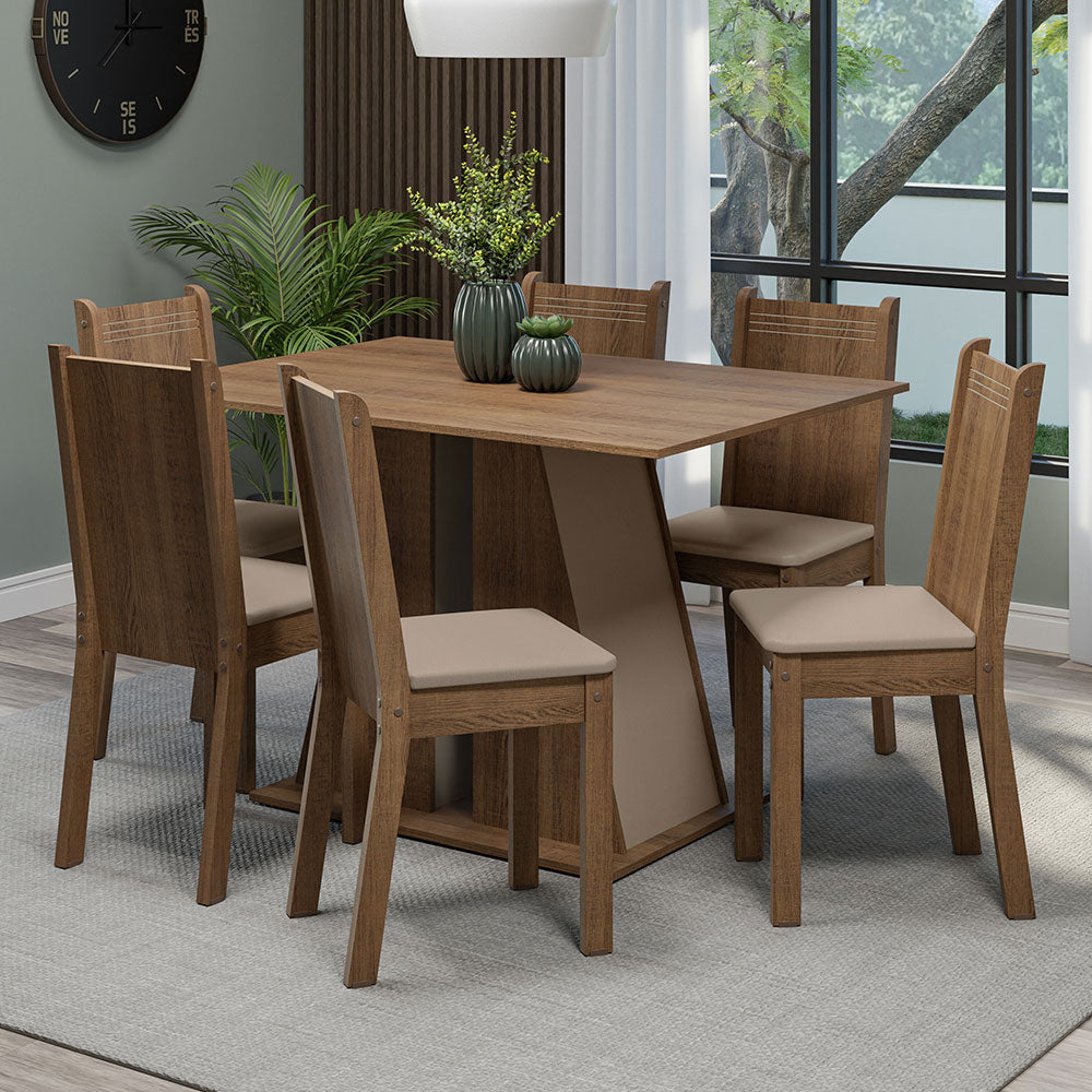 Juego de Comedor Mesa Encimera de Madera 6 Sillas Marrón/Crema/Beige Sharon