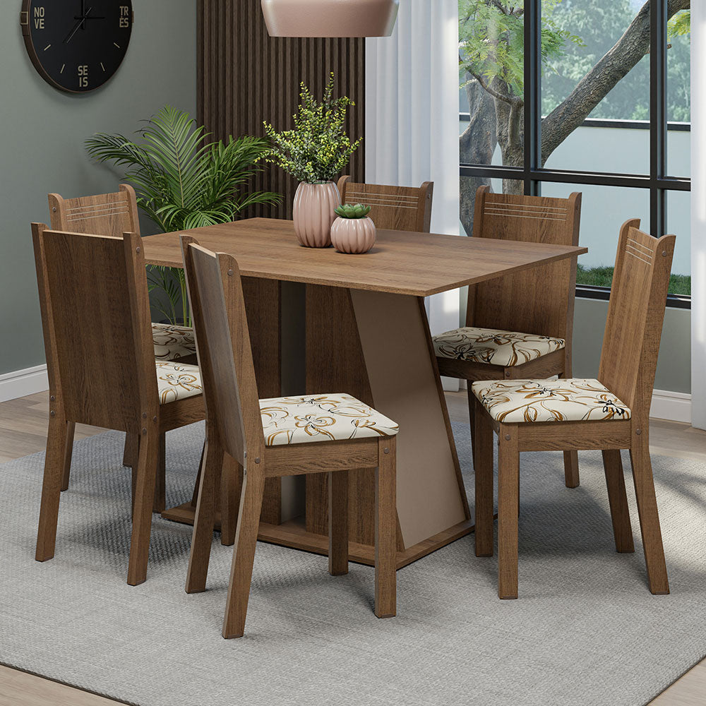 Juego de Comedor Mesa Encimera de Madera 6 Sillas Marrón/Crema/Lírio Beige Sharon