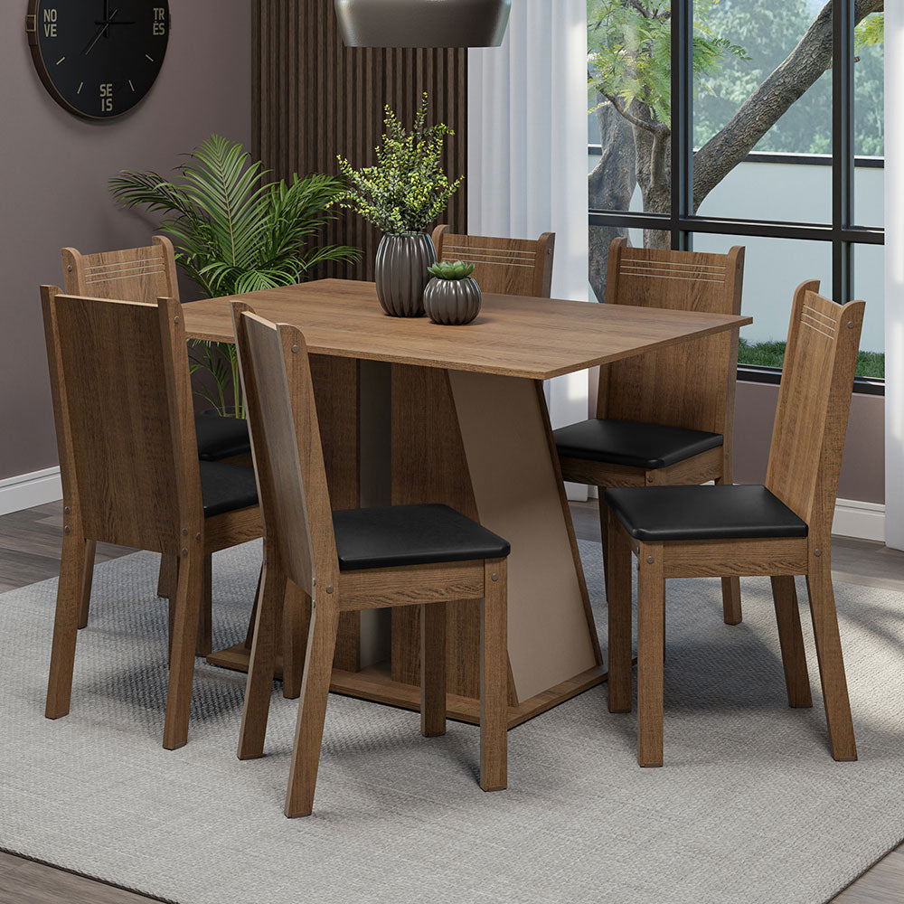 Juego de Comedor Mesa Encimera de Madera 6 Sillas Marrón/Crema/Negro Sharon
