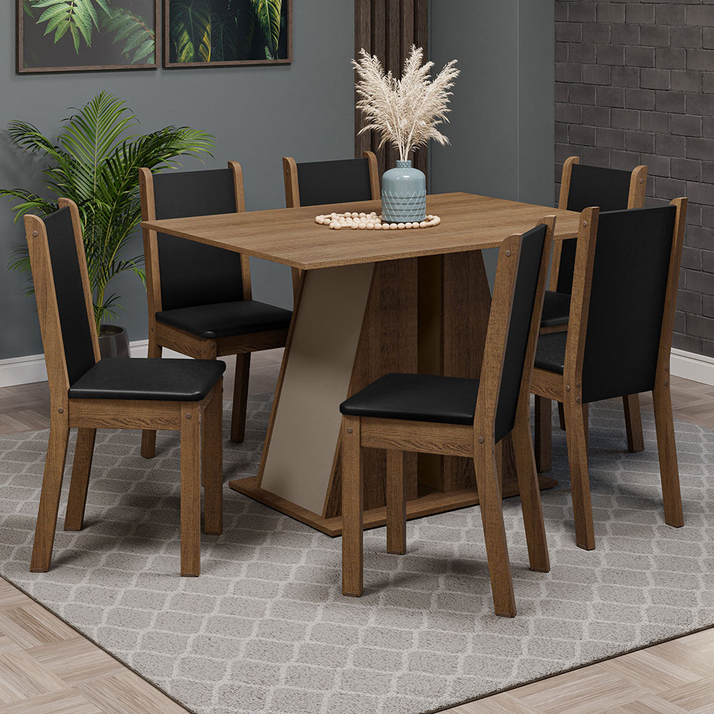 Juego de Comedor Mesa Encimera de Madera 6 Sillas Marrón/Crema/Negro Wendy