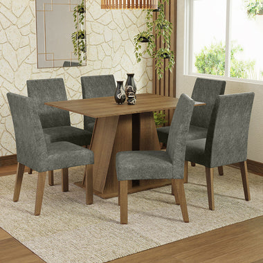 Conjunto de Comedor 6 Sillas Marrón/Silver Cheryl Madesa