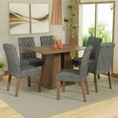 Conjunto de Comedor 6 Sillas Marrón/Silver Fabiana Madesa