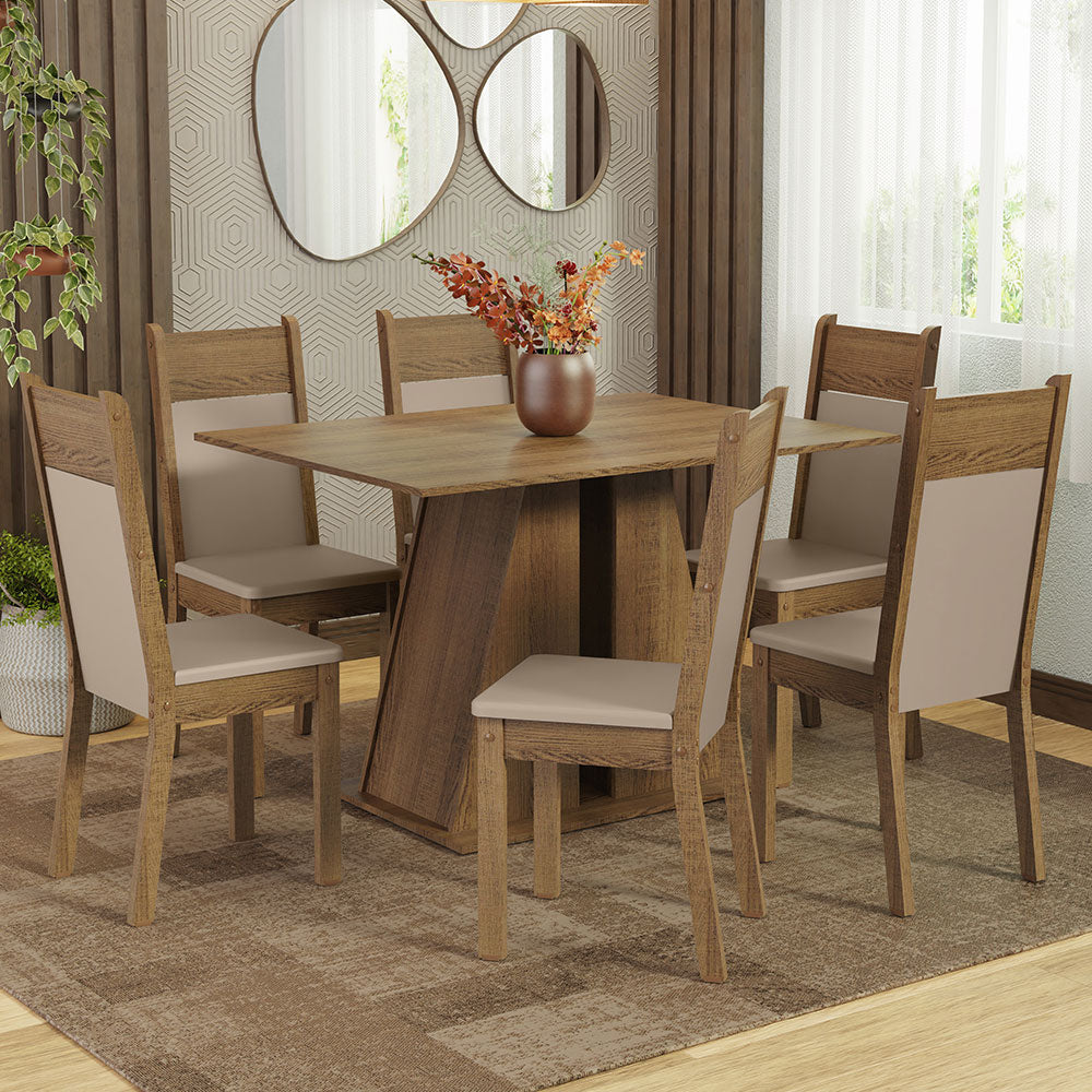 Juego de Comedor Mesa Encimera de Madera 6 Sillas Marrón/Beige Beverly