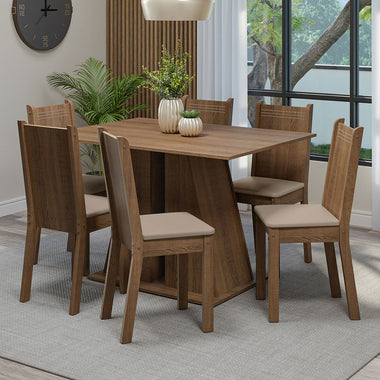 Conjunto de Comedor 6 Sillas Marrón/Beige Sharon Madesa