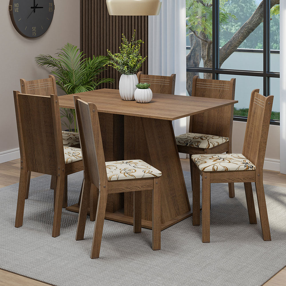 Conjunto de Comedor 6 Sillas Marrón/Lírio Sharon Madesa