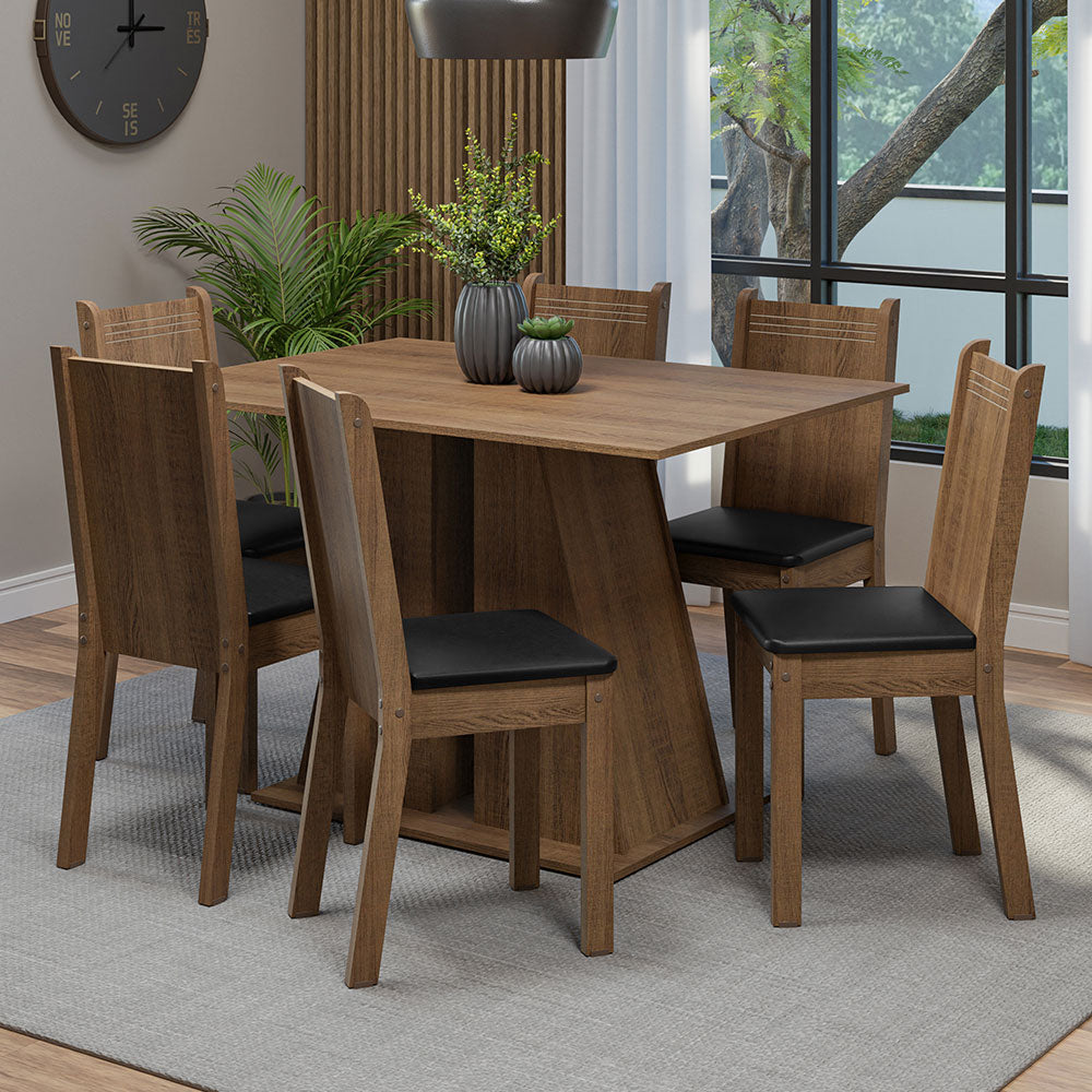 Juego de Comedor Mesa Encimera de Madera 6 Sillas Marrón/Negro Sharon