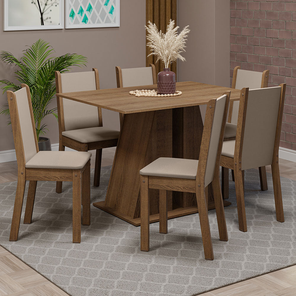 Juego de Comedor Mesa Encimera de Madera 6 Sillas Marrón/Beige Wendy