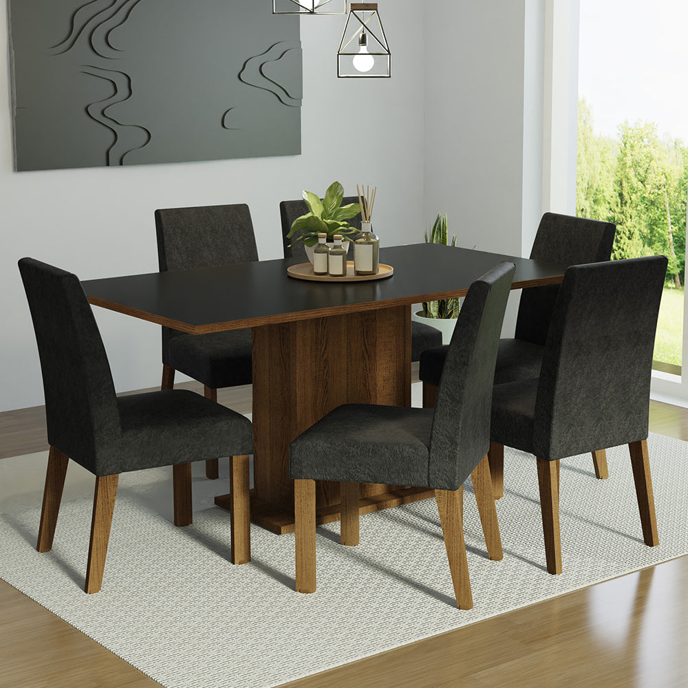 Conjunto de Comedor 6 Sillas Marrón/Negro/Oxford Renata Madesa