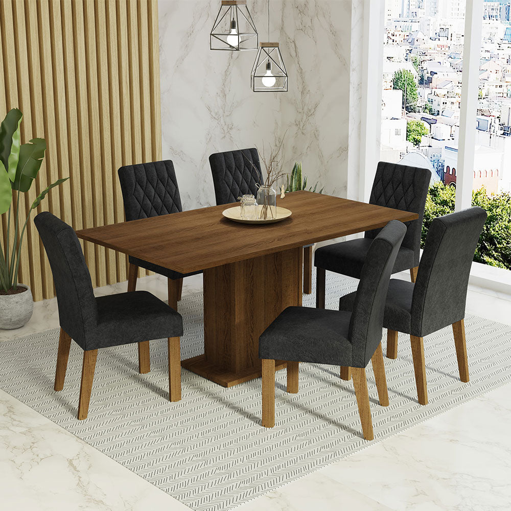 Juego de Comedor Mesa con Encimera de Madera 6 Sillas Marrón/Oxford Hanna