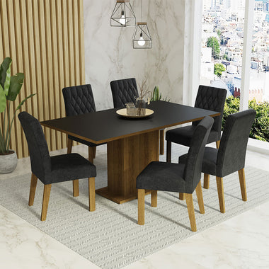 Conjunto de Comedor 6 Sillas Marrón/Negro/Oxford Hanna Madesa