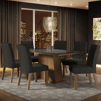 Juego de Comedor Mesa con Encimera de Vidrio 6 Sillas Marrón/Negro/Oxford Stéfani