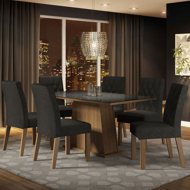 Conjunto de Comedor con Encimera Vidrio 6 Sillas Marrón/Negro/Oxford Stéfani Madesa
