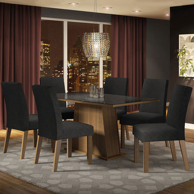 Conjunto de Comedor con Encimera Vidrio 6 Sillas Marrón/Negro/Oxford Patricia Madesa