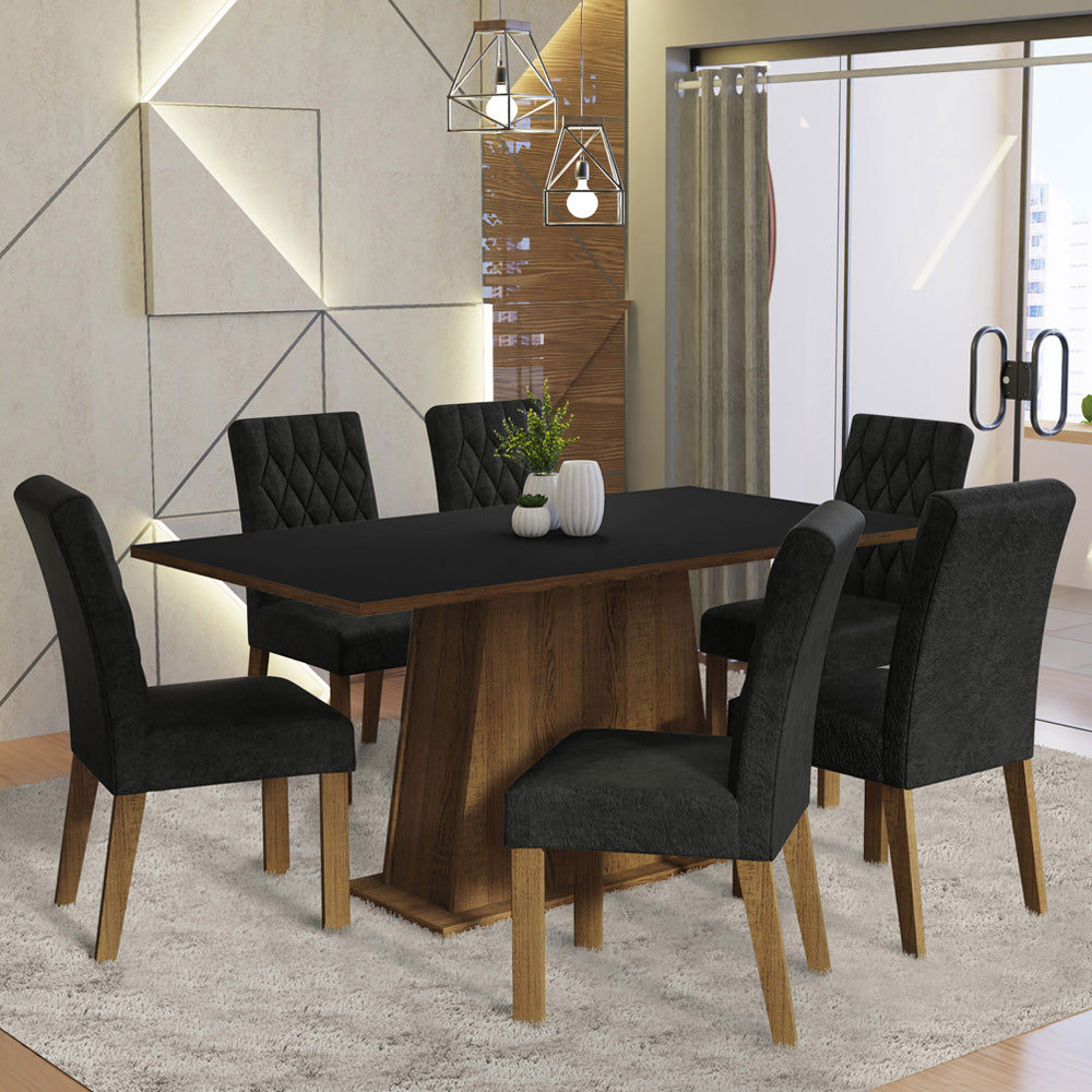 Juego de Comedor Mesa con Encimera de Madera 6 Sillas Marrón/Negro/Oxford Britney Madesa