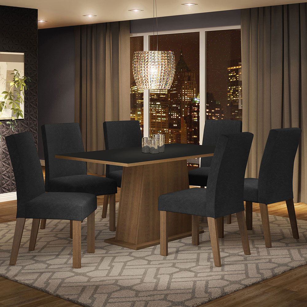 Conjunto de Comedor 6 Sillas Marrón/Negro/Oxford Luciana Madesa