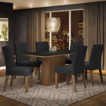 Conjunto de Comedor 6 Sillas Marrón/Negro/Oxford Luciana Madesa
