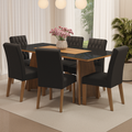 Conjunto de Comedor con Encimera Vidrio 6 Sillas Marrón/Negro/Oxford Marissa Madesa